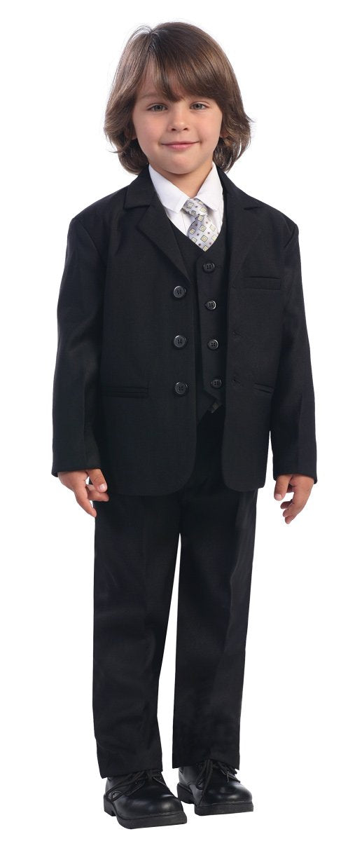 5 Piece Black Suit With Shirt, Vest, And Tie - Size 5