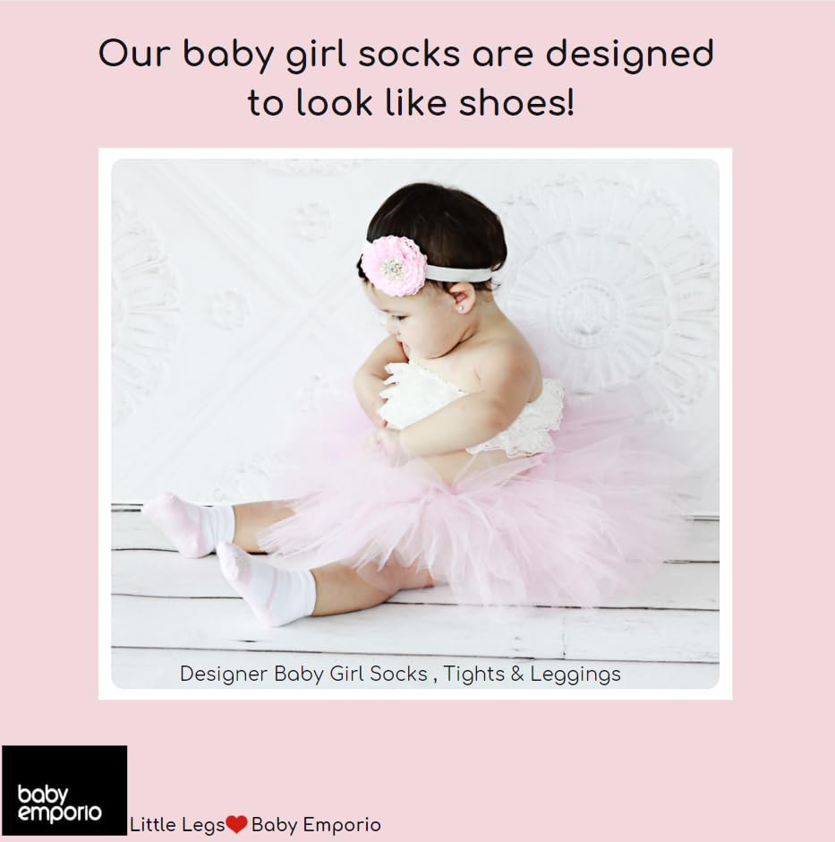 Baby Girl Socks With Mary Jane Or Sneaker Shoe Look - Non-Slip Gripper Soles - 3 Or 6 Pairs - Soft Cotton