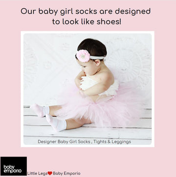 Baby Girl Socks With Mary Jane Or Sneaker Shoe Look - Non-Slip Gripper Soles - 3 Or 6 Pairs - Soft Cotton