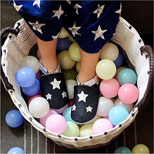 Mejale Cartoon Soft Sole Leather Baby Crib Shoes Infant Toddler Prewalkers Mocassins(Black,6-12 Months)