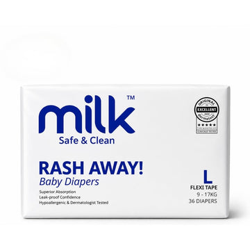 Milk Baby Diapers Flexi Tape Size L (917 Kg), 36 Count  Soft, LeakProof, Comfortable Fit For Babies,
