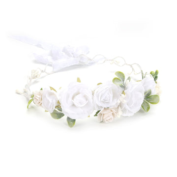 PoshMyra White Flower Crown for Girls Floral Headpieces Kids Headband Wedding Halo Festivals Hair Pieces Boho Rose Children Hair