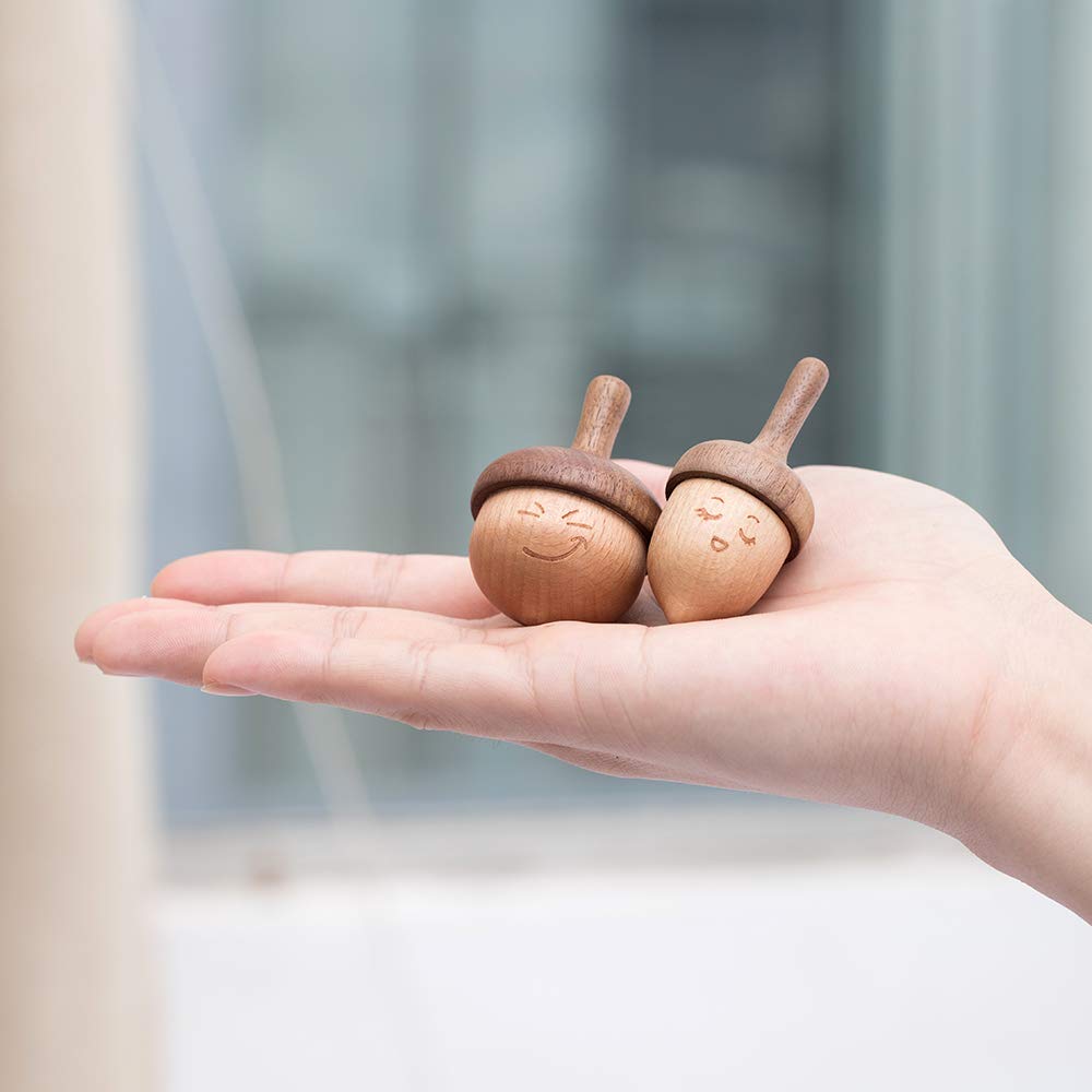 Ahfulife Wooden Spinning Top, Forever Spinning Top With Cute Facial Expression, Wood Physics Relaxation Handmade Gift (Pack Of 2