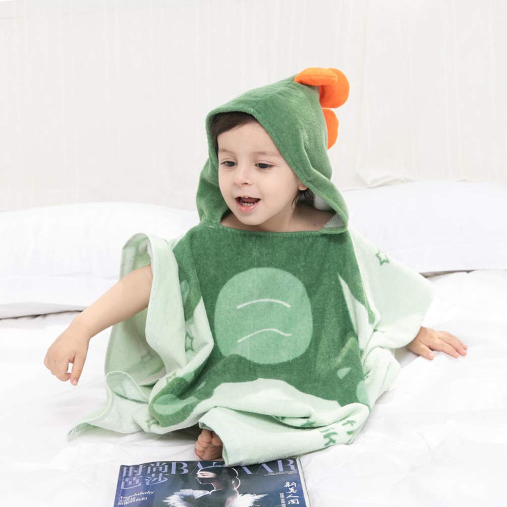 Tonwhar Kids Bath/Pool/Beach Hooded Poncho Towel-Cartoon Animal Pattern Cotton Beach Towel For Baby And Kids (Army Green Dinosau