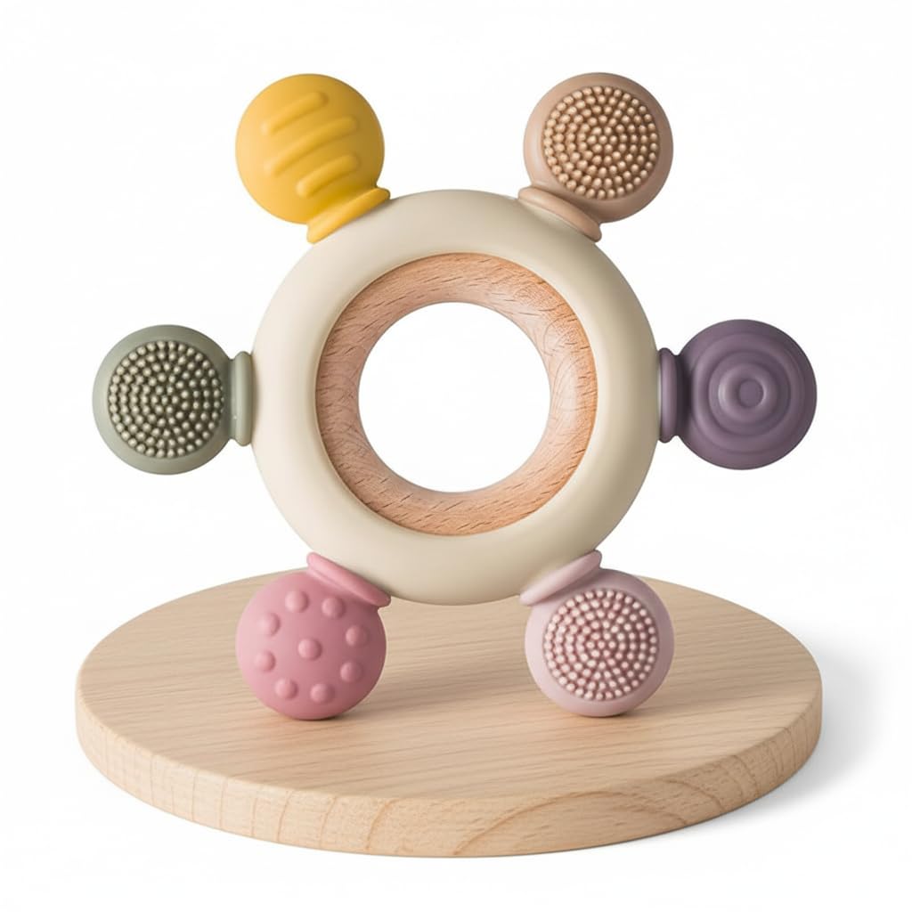 Novo Baby Baby Teether 06 Months  Soft Silicone & Wood Toy For Infants | BpaFree Teething Relief For 312 Month Age Group | 3