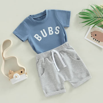 Toddler Baby Boy Clothes Letter Short Sleeve T Shirt Top Boys Shorts With Pocket Cute Summer Outfit 2Pcs Set (A-Blue,0-6 Months)