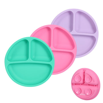 Cibeat 3Pcs Toddler Plates With Suction, 100% Safe Bpa Free Soft Toddler Plates Silicone Divided Plates, Portable Dinner Plates
