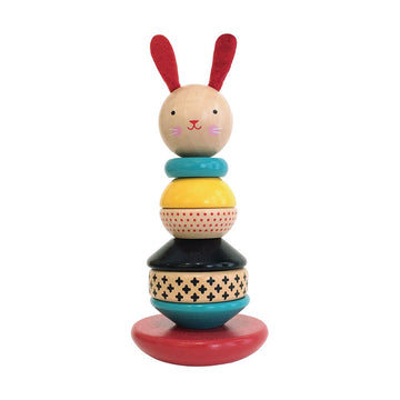 Petit Collage Modern Bunny Wooden Stacking Toy - Solid Wooden Stacking Rings for Kids, Activity Toys Designed with Safe Material