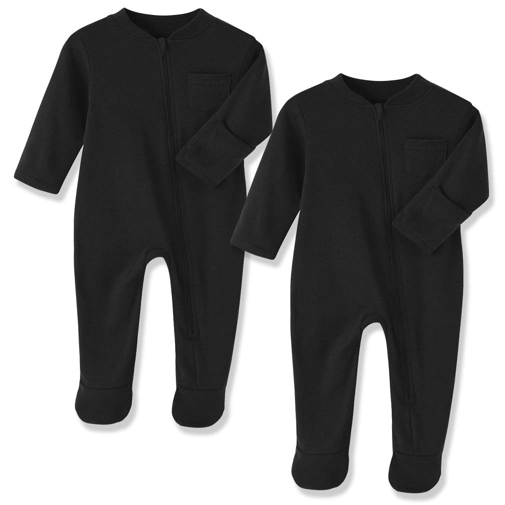 Elevens Kingdom Baby Pajamas 9-12 Months Black Cotton Baby Boy Sleeper Sleepers PJs with Mitten Cuffs,2 Way Zipper Baby Boy Clo