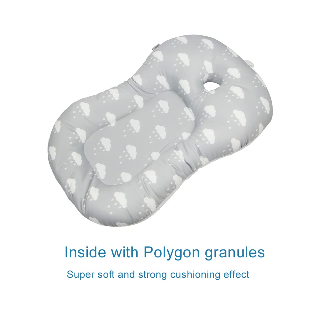 Baby Bath Mat, KAKIBLIN Baby Bath Cushion Soft Anti-Slip Bath Pad 0-6 Month Toddler Bath Pillow (Cloud)
