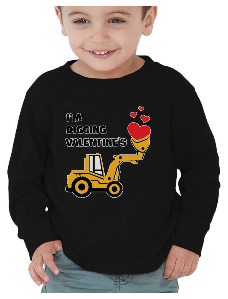 Tractor & Digger Toddler Boys Valentines Shirt Heart Dab Funny Valentine'S Day Kids Long Sleeve T-Shirt For Toddlers 2T Black