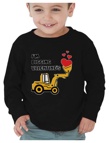 Tractor & Digger Toddler Boys Valentines Shirt Heart Dab Funny Valentine'S Day Kids Long Sleeve T-Shirt For Toddlers 5T Black