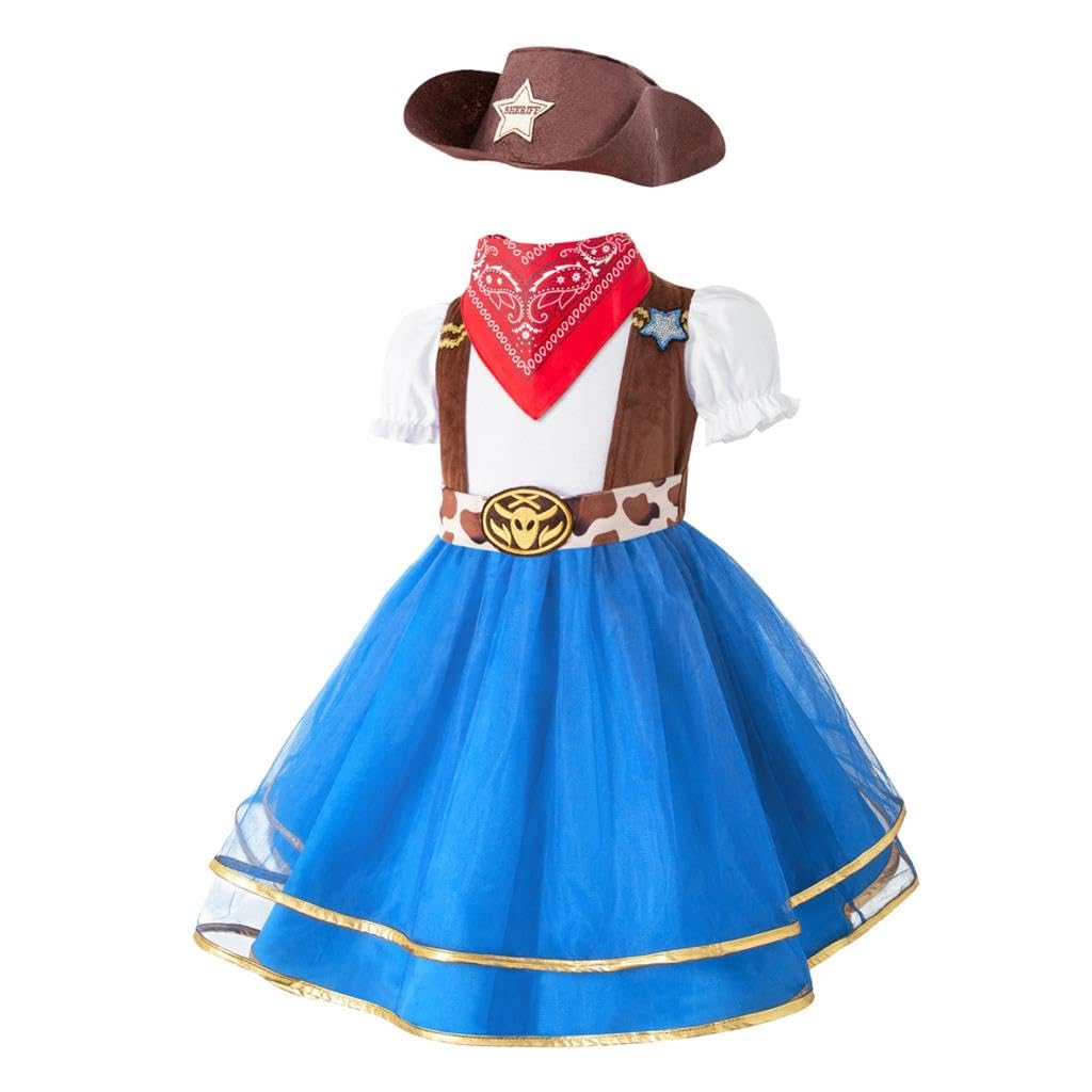 Dressy Daisy Toddler Girls Western Cowgirl Halloween Costume Dress Up Party Outfit with Badana and Hat Size 4T - 5T
