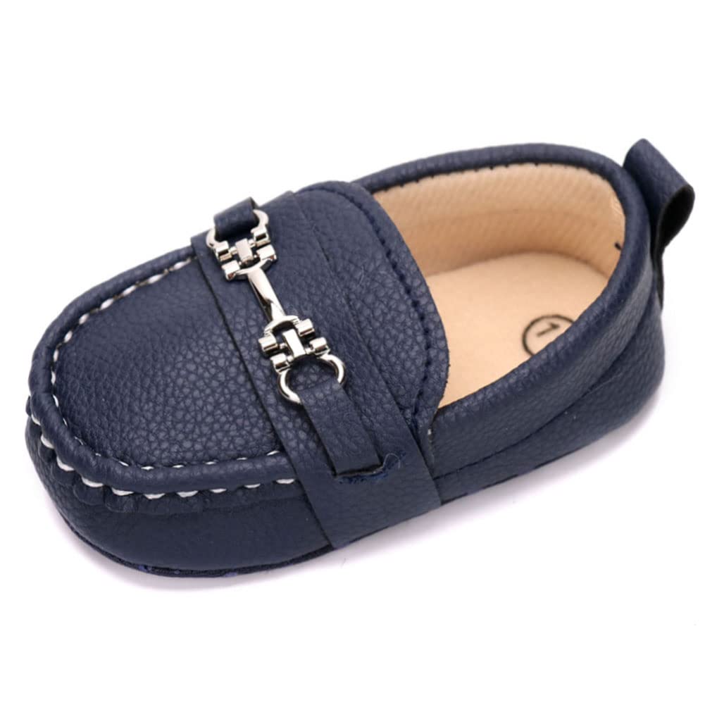 Lonsoen Infant Shoes Boys Loafers Baby Girls Crib Moccasins Classic Synthetic Leather Wedding Dress Shoes,Bay209 Deep Blue 0-6 M