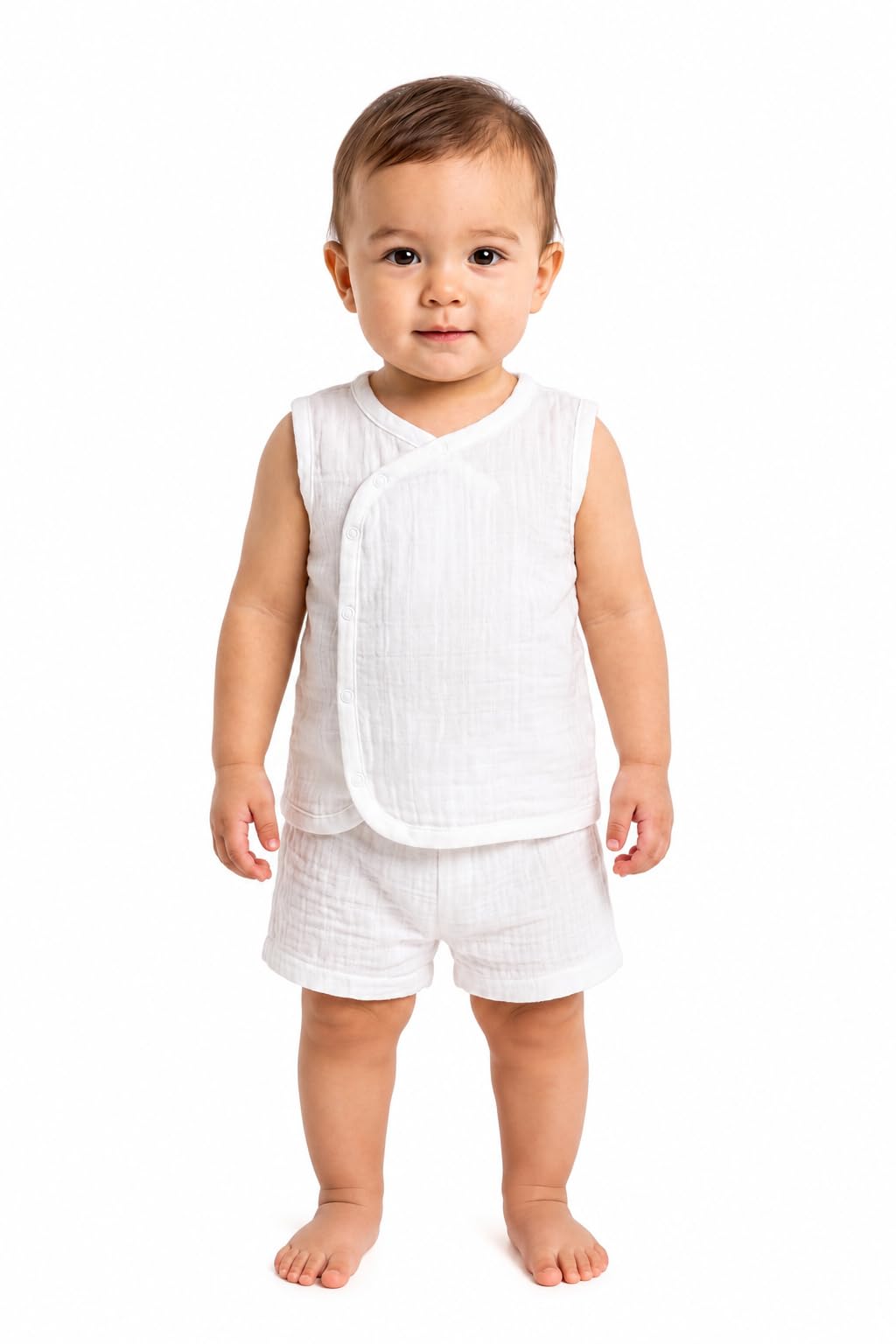 Cocoon Organics Baby Muslin Sleeveless Wrap Top and Shorts Set, White