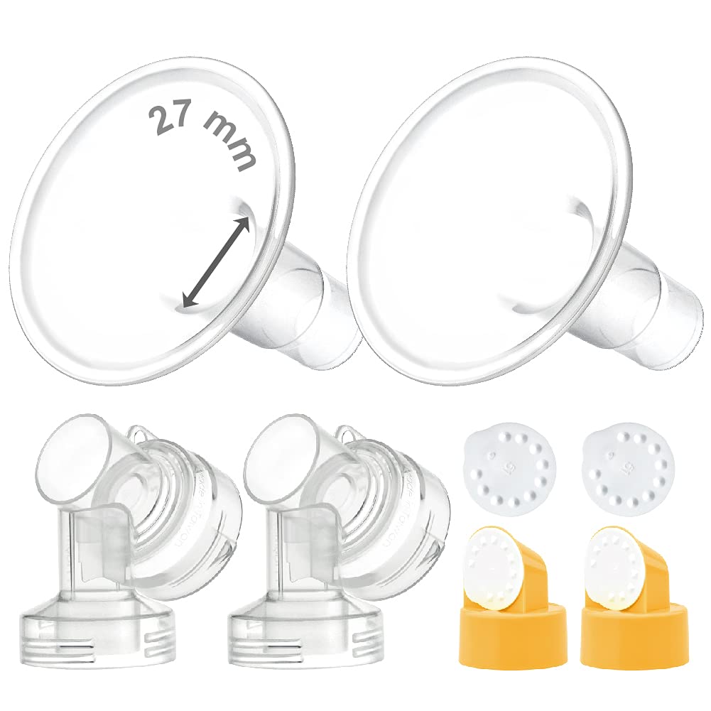 Maymom Myfit Flange Set, Two-Piece Breast Shield (27Mm Large) Connector Valve Membrane Compatible With Medela Breast Pumps (Pump