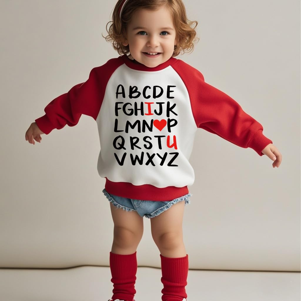 Aqylxlhh Kids Valentines Day Sweatshirt Toddler Boy 7T Abc I Love U Heart Graphic Shirt Little Girls Long Sleeve Red Outfit Tops