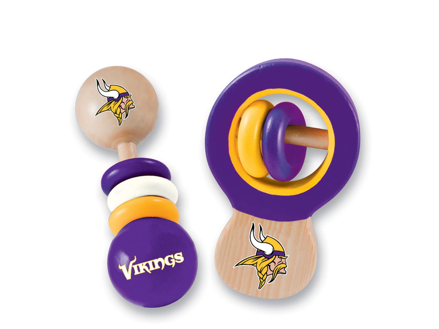 Baby Fanatic NFL Minnesota Vikings Wood Rattle 2 Pack - Officially Licensed Baby Toy Set for Boys & Girls - BPA Free - Ages 3 Mo