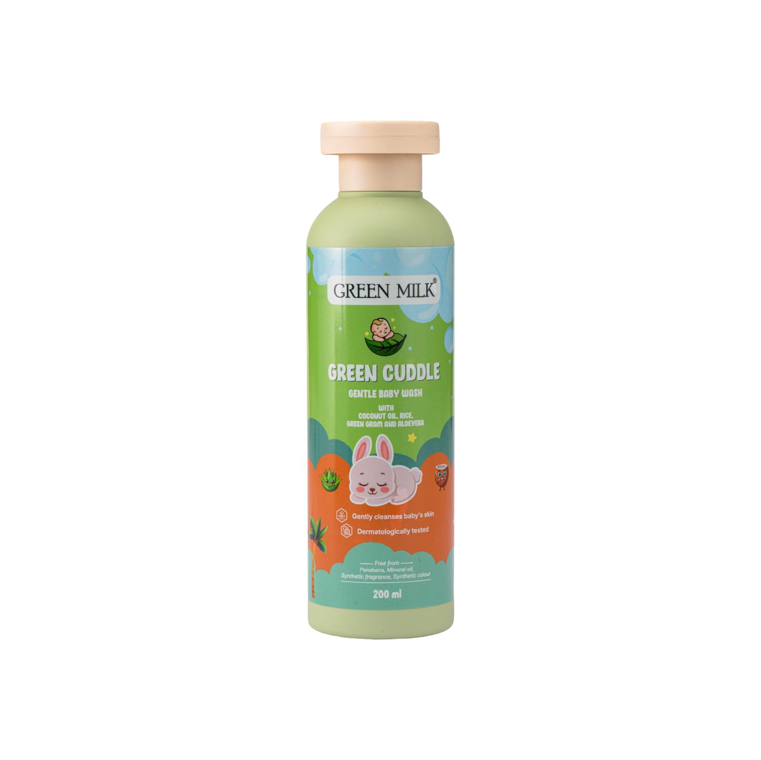 Green Milk Green Cuddle Gentle Baby Wash | Soap-Free Baby Cleanser With Rice, Green Gram, Aloe Vera & Coconut Oil | Tear-Free | 