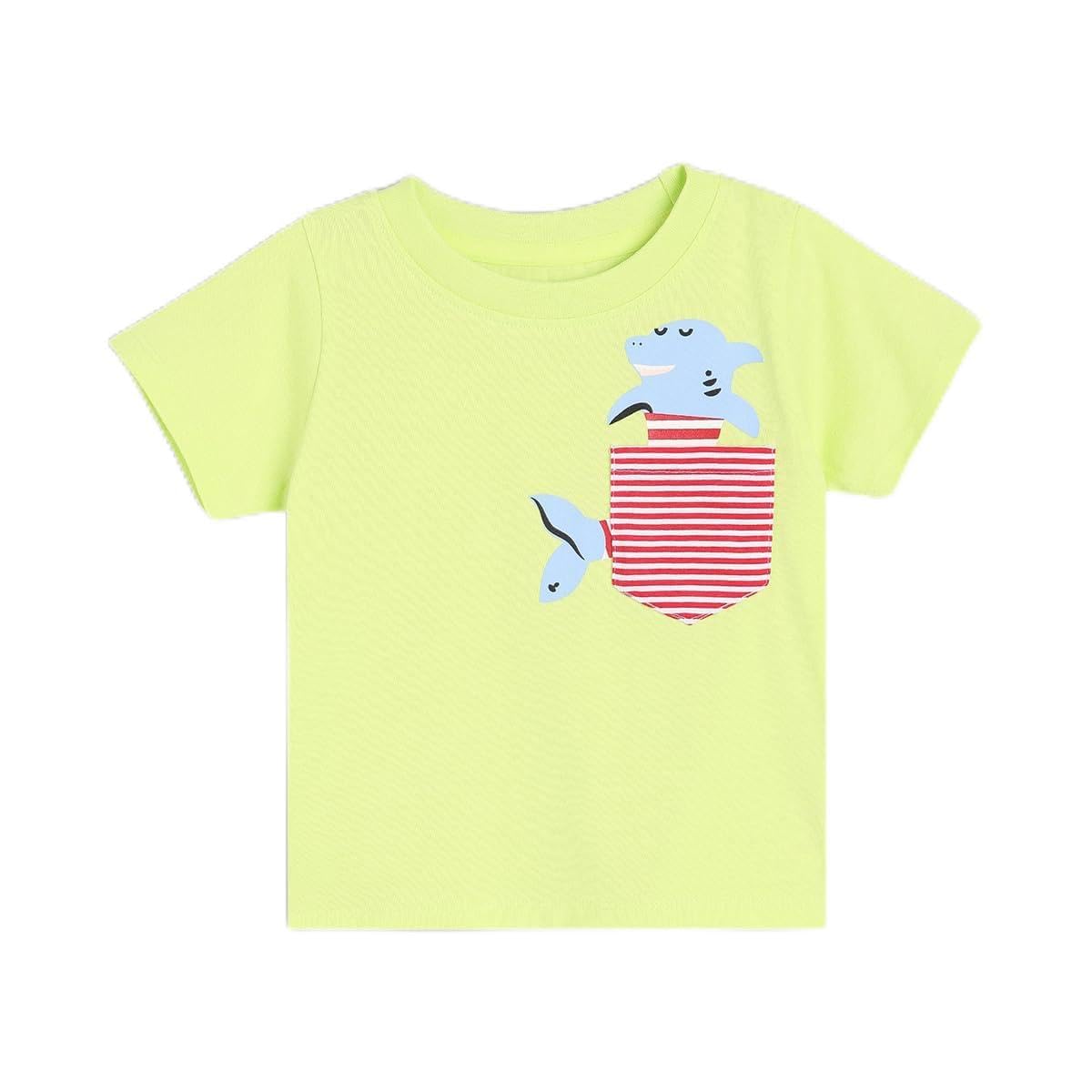 Miniklub Cotton Half Sleeves Dolphin Printed Tee,Pack Of 1,Yellow(03M)