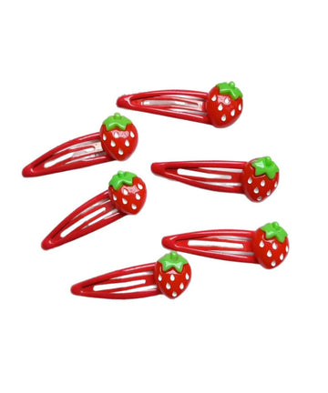 Strawberry Snap Clips Baby Girls Fruit Hair Bow Clips Strawberry Hair Ring Tie BBW24 (6 Pcs-C4)
