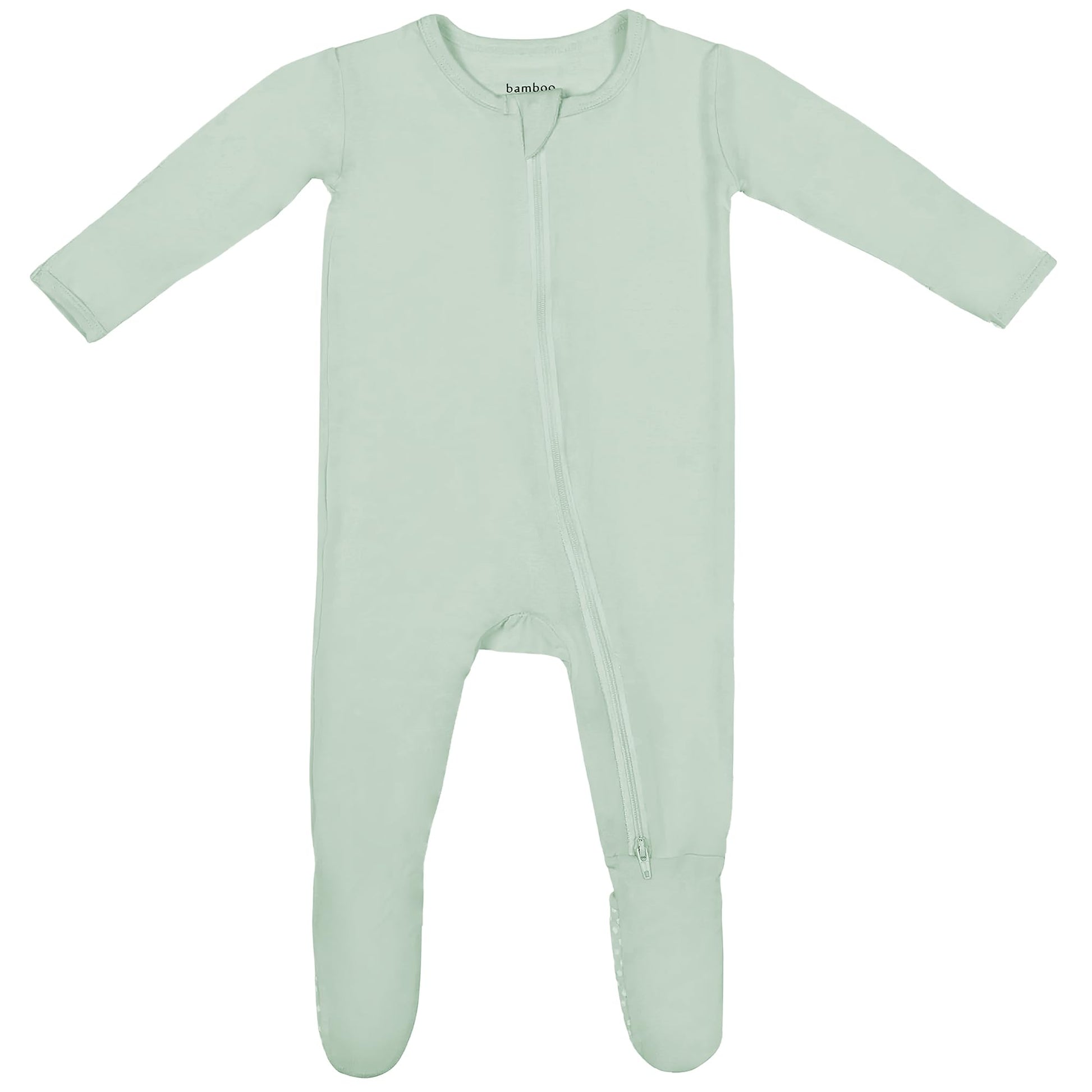 Soft Bamboo Viscose Footies, 2-Way Zipper, Unisex, 6-9 Months, Sage, 95% Viscose Made From Bamboo, 5% Spandex - Imported