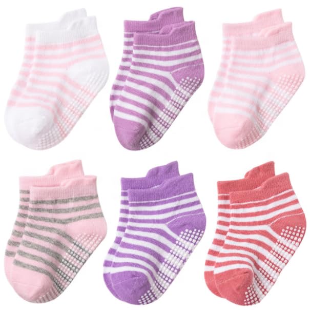 Closecret Non Slip Grip Ankle Baby Socks 6 Pack For Toddler Boys And Girls Kids,Infant Cute Cotton Baby Socks (23 Year Ankle St