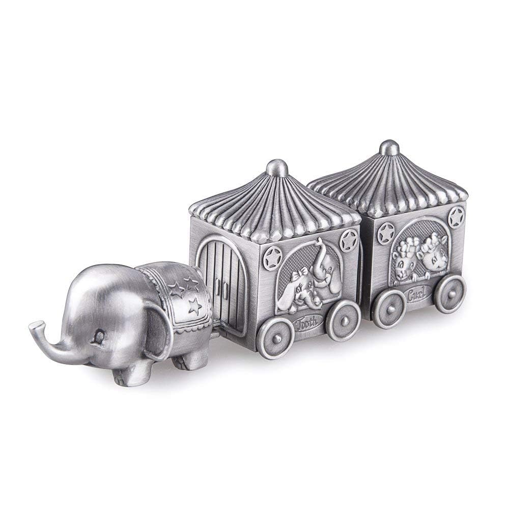 Feyarl First Curl and Tooth Elephant Keepsake Box Teeth Fairy Organizer Containter Tins Box for Christmas Kids Shower Newborn Bi