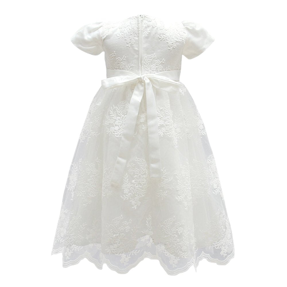 Glamulice White Baby Girls Flower Christening Baptism Dress Formal Party Special Occasion Dresses For Toddler 6-12 Newborn Girl