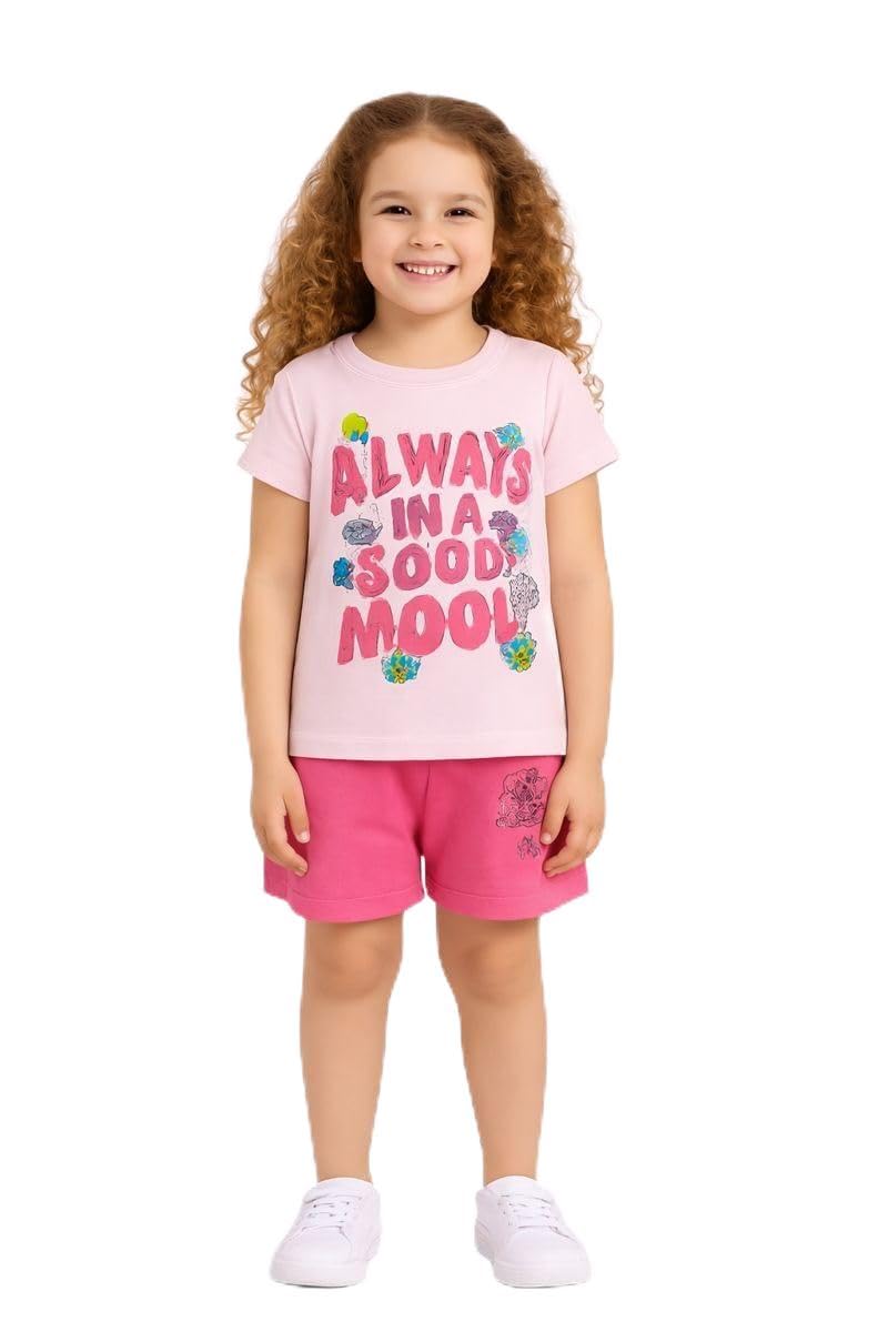 Todd N Teen Girls Set of Cotton Graphic Printed Tshirt Shorts Regular Fit Pink(1218 Months)