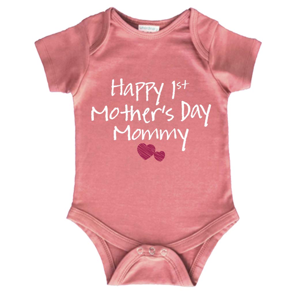 Comfiv First Mothers Day Baby Boy Girl Outfit Happy 1St Mother'S Day Mommy Bodysuit Gifts (Mauve, 12-18 Months)