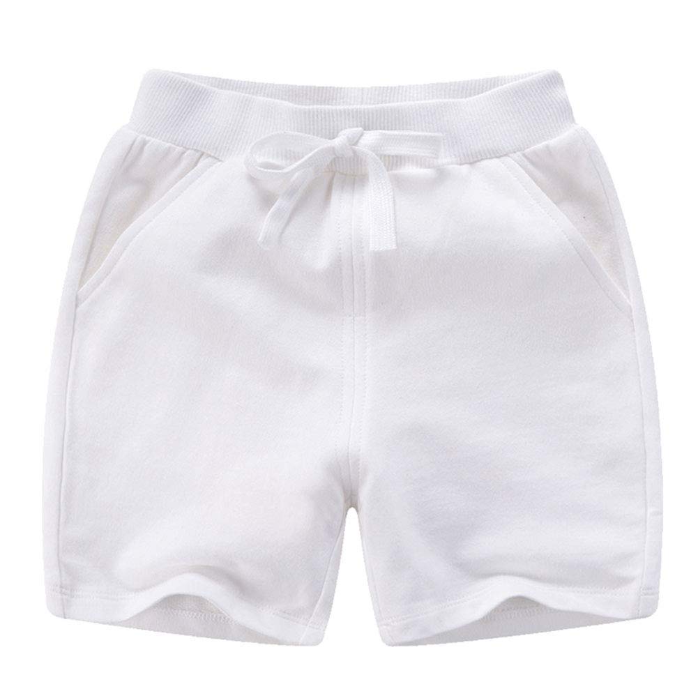 Ptpuke Toddler Kids Solid Cotton Comfort Soft Baby Sport Jogger Shorts Boys Girls Casual Pants White