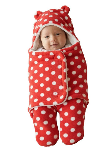 NAMAN Newborn Plush Swaddle, Hodded Blanket, Sleeping Bag, Warm and Soft Swaddle Wrap for Baby boy and Baby GirlRed_Circle