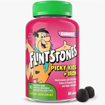 Flintstones Vitamins For Picky Kids + Iron, Kids Multivitamin Gummies With Vitamin C, D, E, B6 And Iron, Gummy Multivitamins For