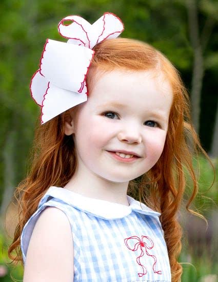 Wee Ones Girls' Classic Grosgrain Moonstitch Edge Hair Bow On A Weestay Hair Clip, Medium, Red With White Trim