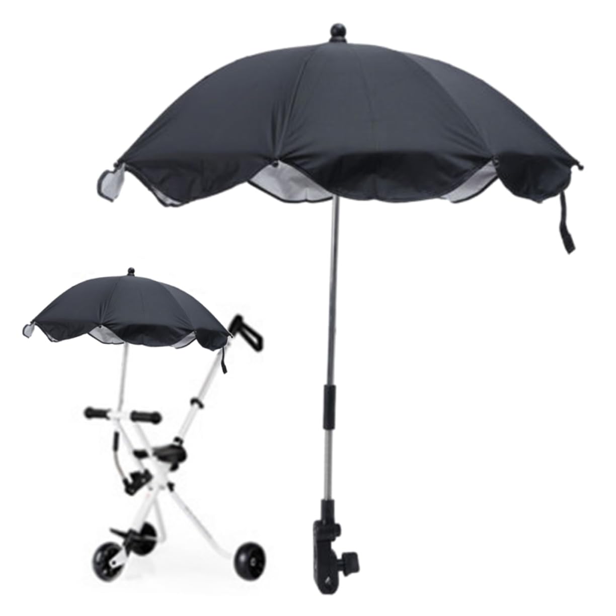 HEMOTON Stretchable Stroller Umbrella for Sun Rain Clip Easy Installation Pushchair Parasol Black Ribs