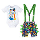 Viworld Baby Boys Cake Smash Clothes Dinosaur Romper Diaper Suspenders Pants 3Pcs Set First Birthday Outfit For Photo Prop Party