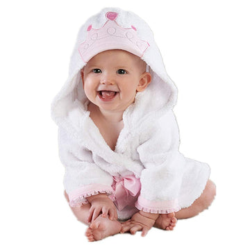 Baby Girl Bathrobe Wash Waddle Princess Crown Hooded Towel Terry Newborn Blankets Bath Robes 0 12 18 Month Ultra Absorbent (Whit