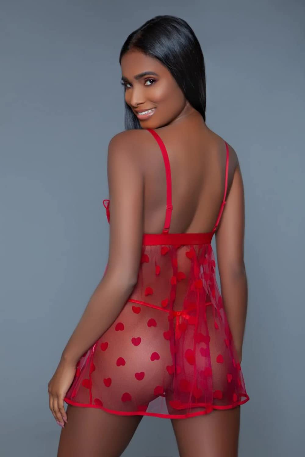 Plus Size Valentine Mesh Babydoll Set Red 2X