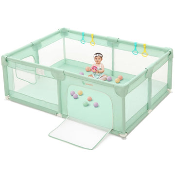 COMOMY Playpens for Babies and Toddlers, 74x50 Playard Extra Large, Safe and Non-Slip Baby Fence, Full Mesh Design, Indoor & Out