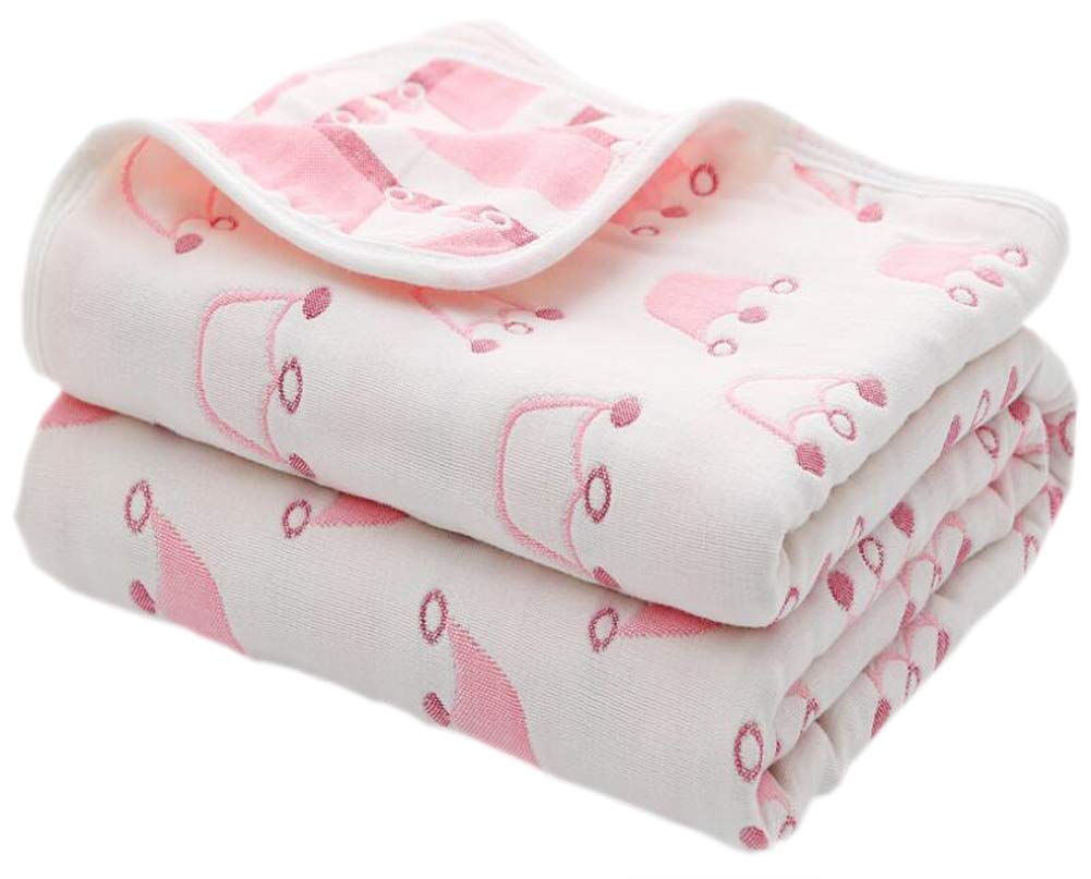 Syga 110 Cm Baby Swaddle Reversible Blanket 6 Layer Muslin 100% Cotton Stroller Cover Receiving Blankets_Crownpink