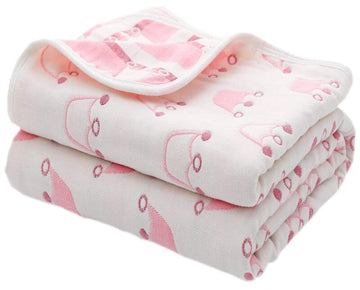Syga 110 Cm Baby Swaddle Reversible Blanket 6 Layer Muslin 100% Cotton Stroller Cover Receiving Blankets_Crownpink