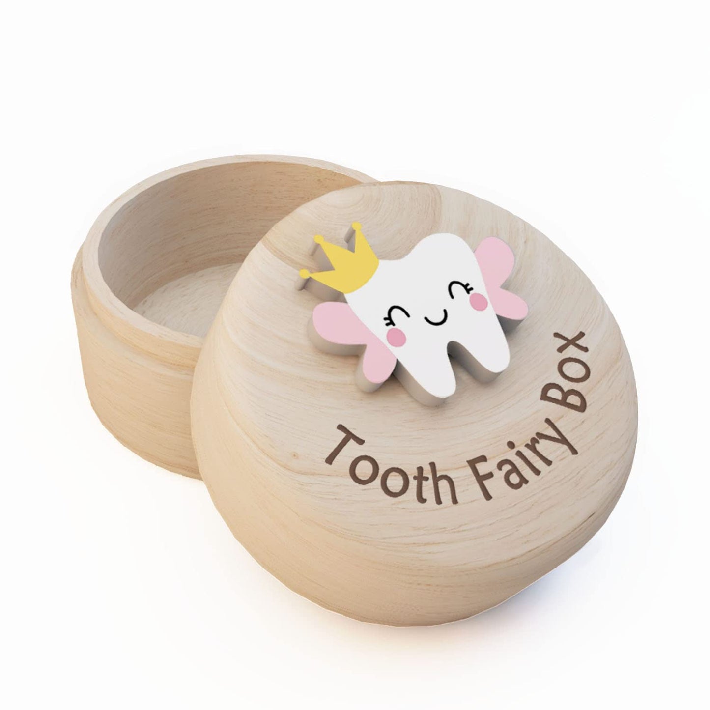 Tooth Fairy Box for Girls, Cute Carved Wooden Box with 3D Tooth, Stores Lost Teeth for Kids, Souvenir Dropped Tooth Keepsake Sto