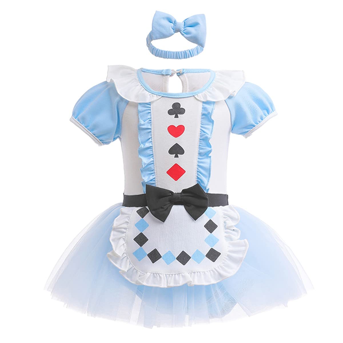 NEWEPIE Alice in Wonderland Princess Costume for Baby Girls Halloween Outifts Birthday Romper Tutu Dress w/Headband
