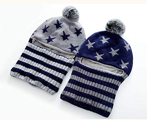Baby Winter Hat Scarf Mitten Set, Unisex Infant Toddler Kids Hat Scarf (Navy+Grey Stars, 2-5T)