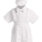 4-Piece Christening Baptism Suspender Short Set - White Cap Bowtie 4T