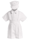 4-Piece Christening Baptism Suspender Short Set - White Cap Bowtie 4T