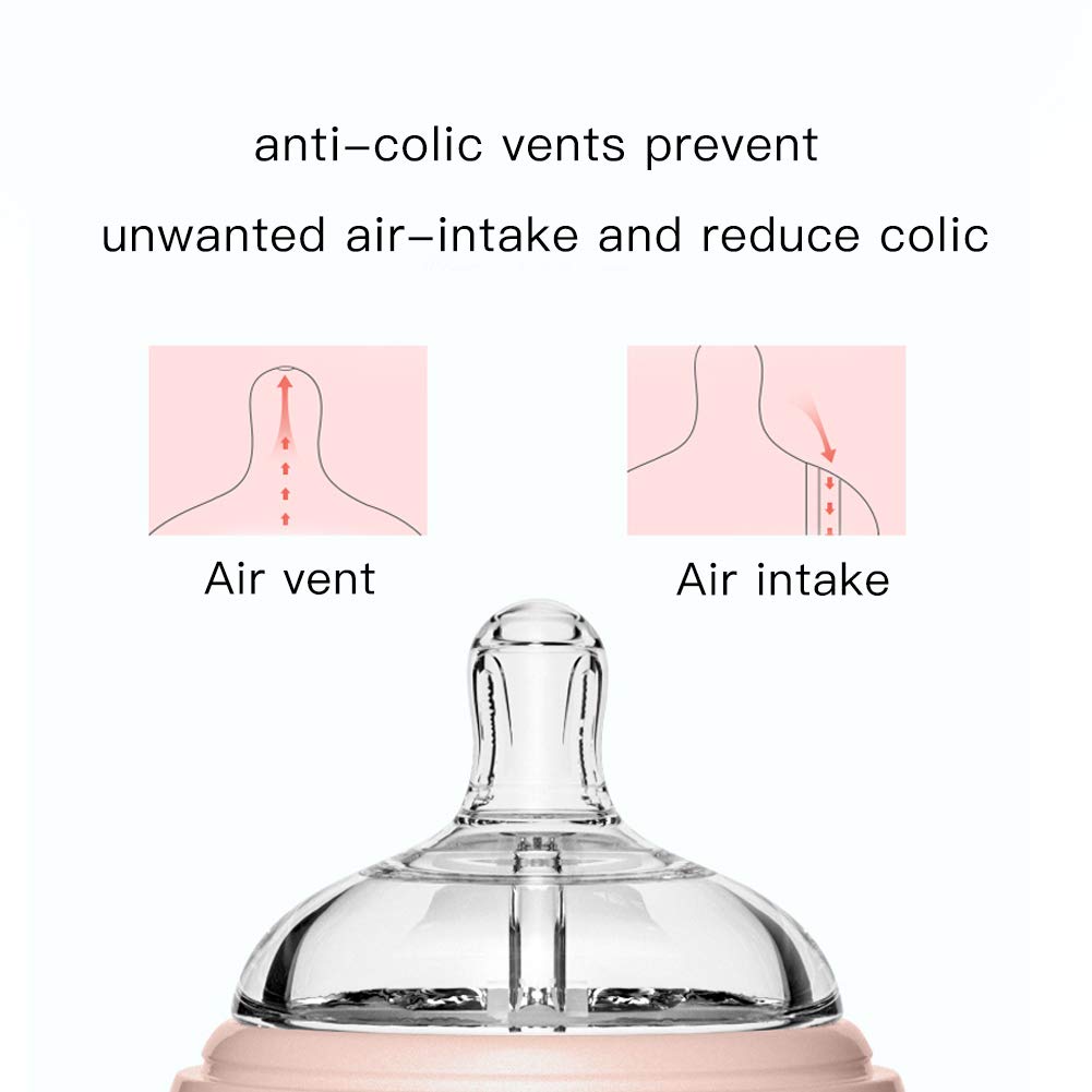 Potato Glass Baby Bottles For Newborn Babies, Anti Colic Breastfeeding Bottle With Wide Neck, Slow Flow, 2Pack, 2.5Oz, Pink