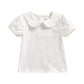 Modntoga Kids Baby Girl Long Sleeve Collar Shirt Toddler White Blouse Puff Short Sleeve T-Shirt Solid Color Basic Top Bottom (E(
