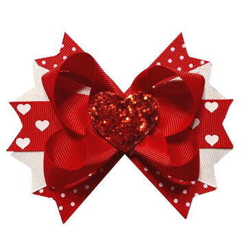 Red Valentine Grosgrain Ribbon Hair Bow Clips Bowknot Hair Barrettes. (Red Heart)